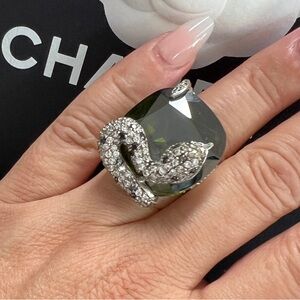 Vintage Sterling Silver and Tourmaline Snake Statement Ring Size 7